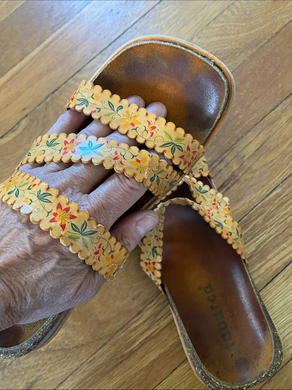 Hand-Painted Boutique Yellow Floral Leather Slide Spanish Sandals